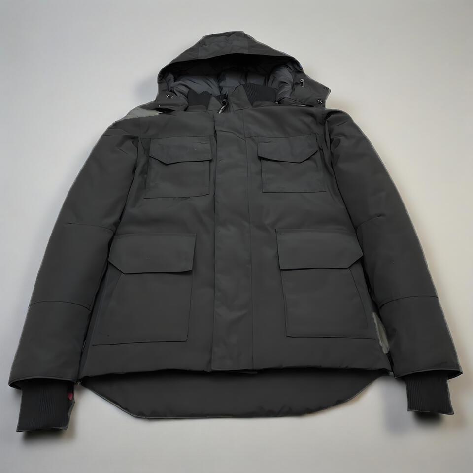 Unisex Black Hooded Utility Jacket Warm Fleece Windproof