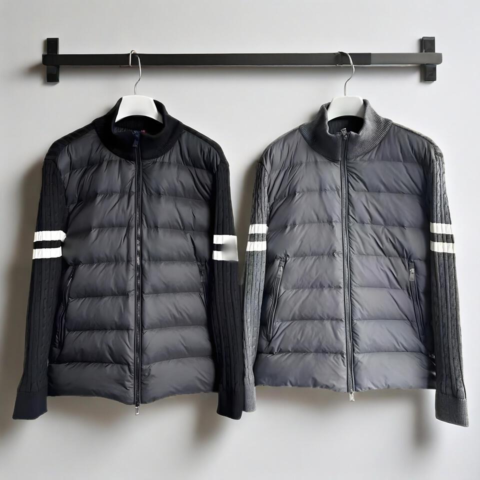 Unisex Black Knit Sleeve Down Jacket Urban Style