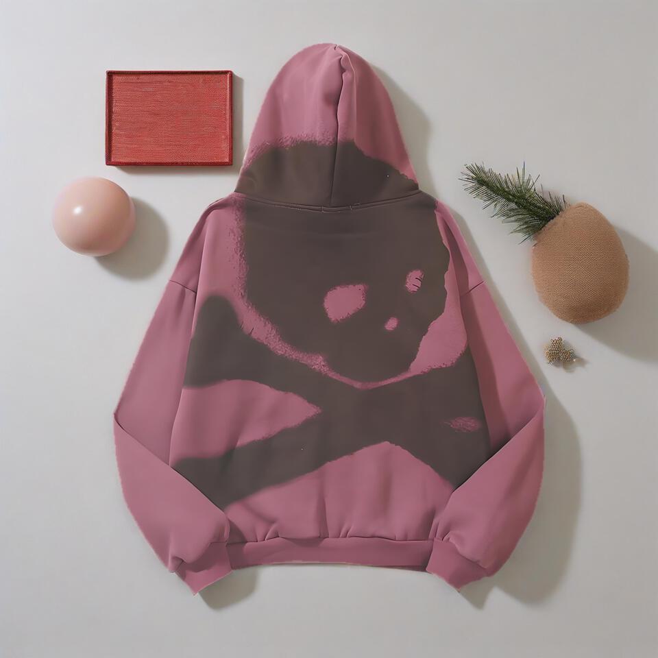 Unisex Black Skull Print Hoodie Cotton Streetwear Pullover