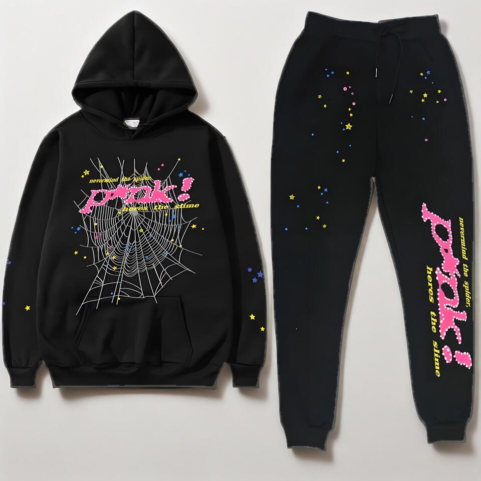 Unisex Black Spiderweb Cotton Hoodie And Sweatpants Set