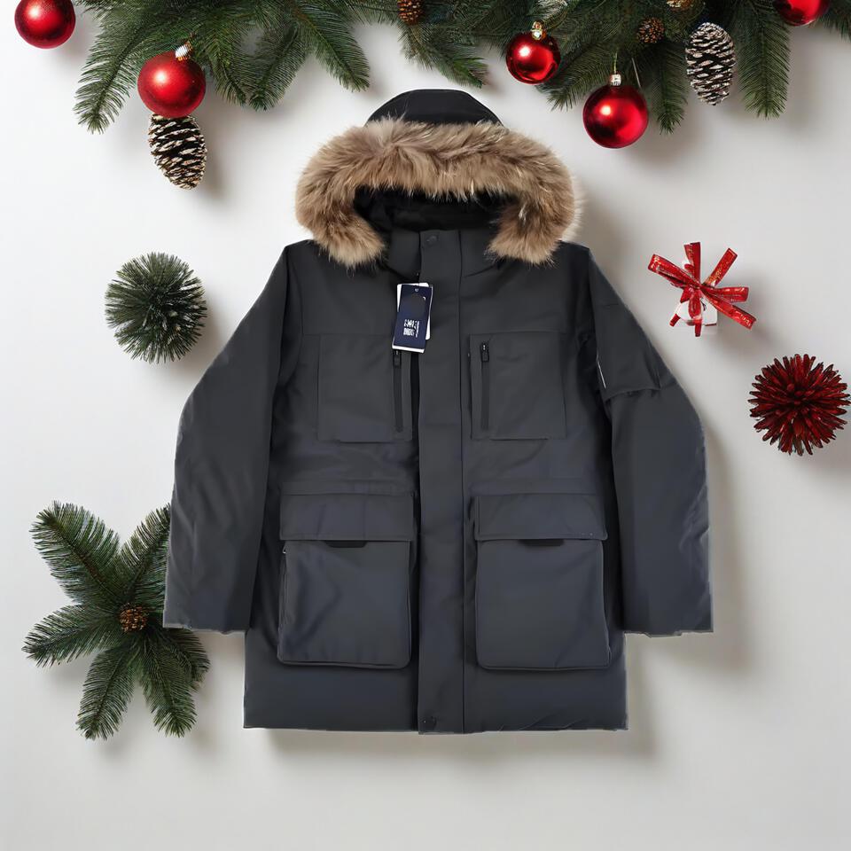 Unisex Black Waterproof Parka with Detachable Hood