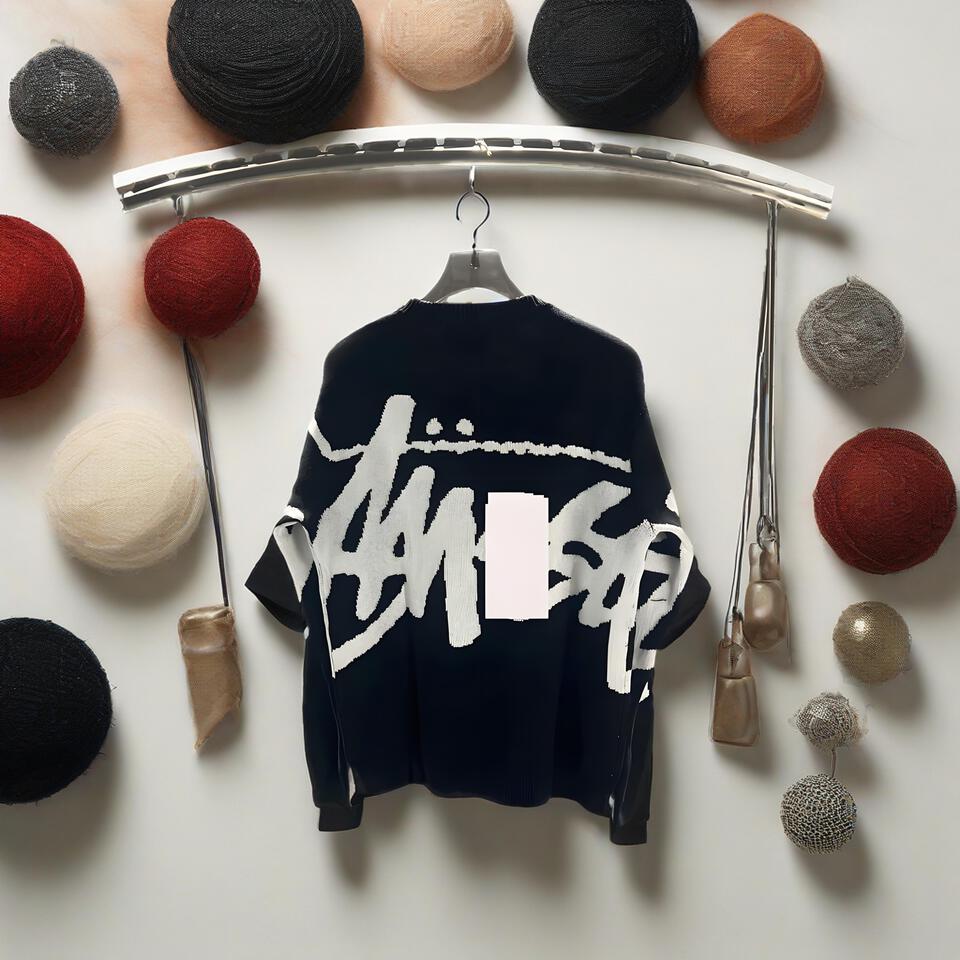 Unisex Black White Graffiti Oversized Knit Sweater