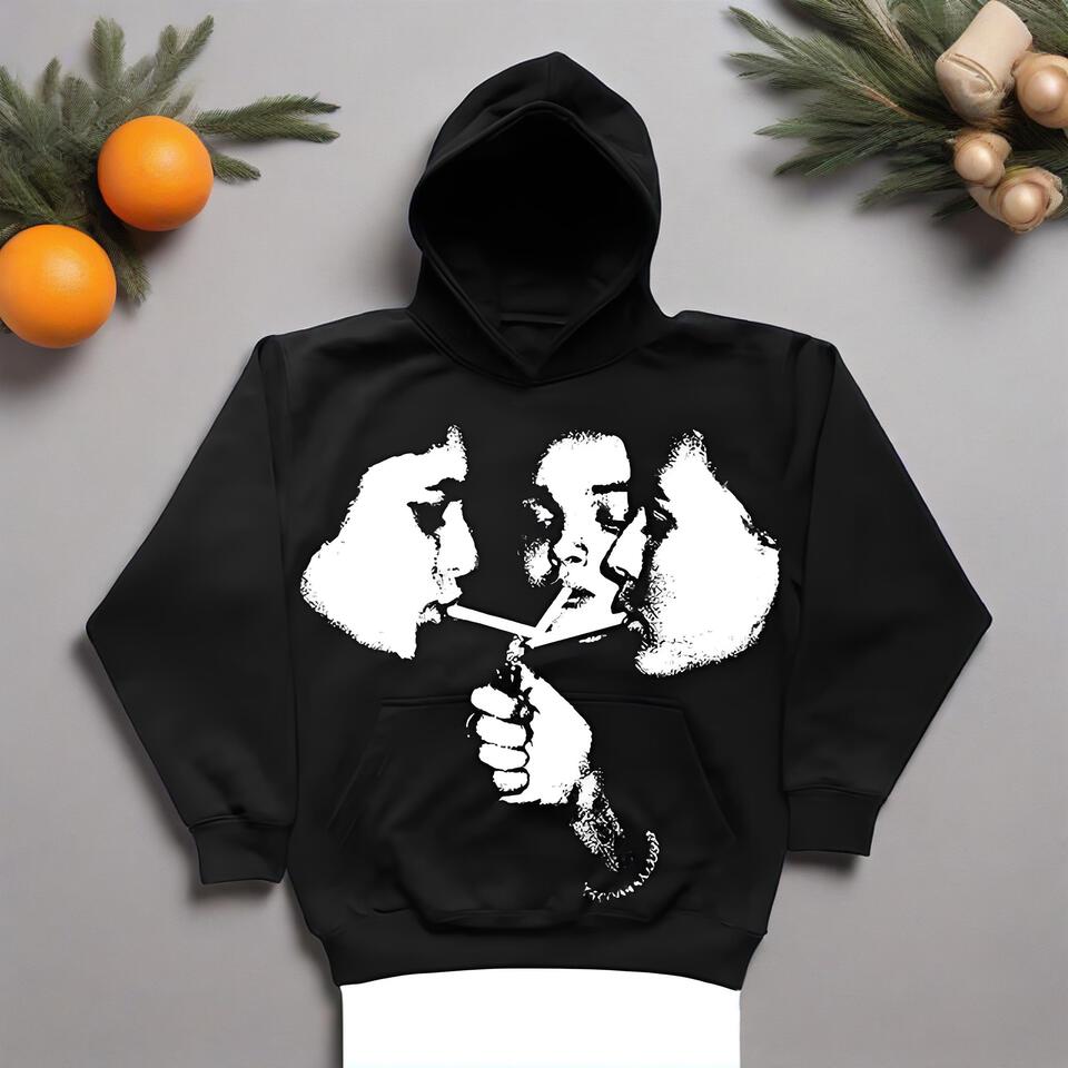 Unisex Black White Portrait Print Hoodie Streetwear