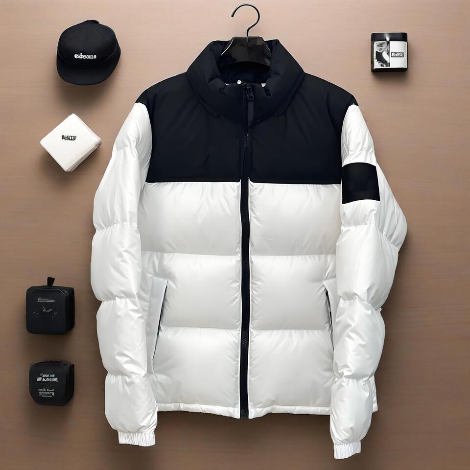 Unisex Black White Puffer Jacket Windproof Warm Streetwear Coat