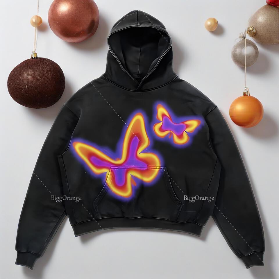 Unisex Cotton Hoodie Butterfly Print Streetwear Style