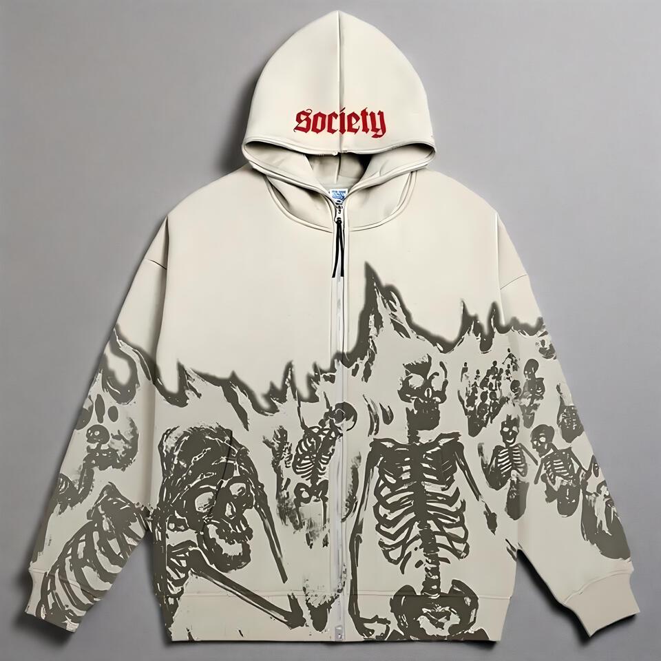 Unisex Cotton Hoodie with Beige Skull Print