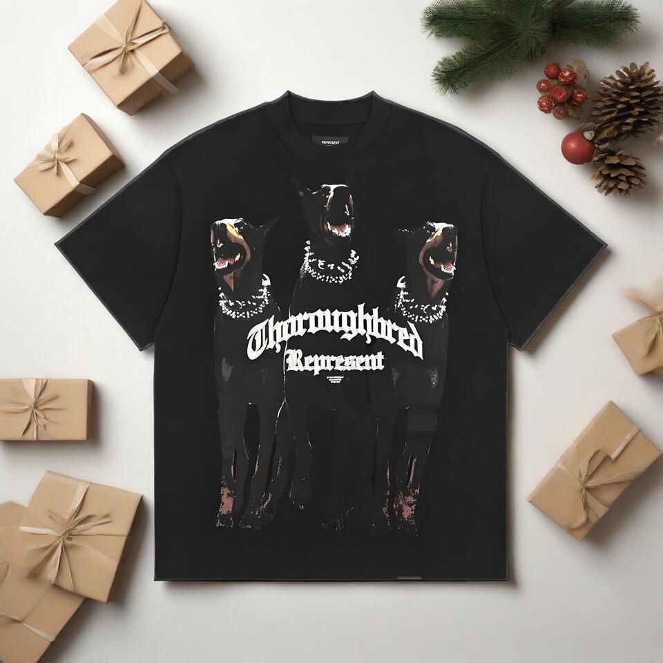 Unisex Cotton Street Print Black Crew Neck Tee