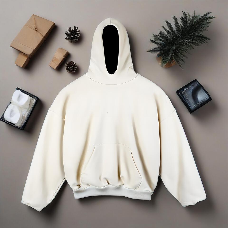 Unisex Cream Cotton Blend Hoodie Casual Warm Loose Fit