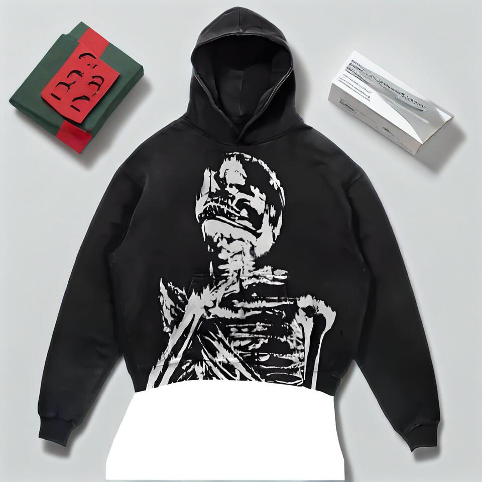 Unisex Dark Hoodie Skull Print Cotton Oversized