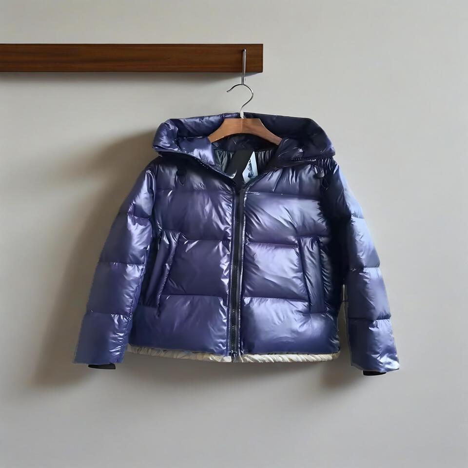 Unisex Glossy Purple Puffer Jacket Winter Warm Windproof Waterproof