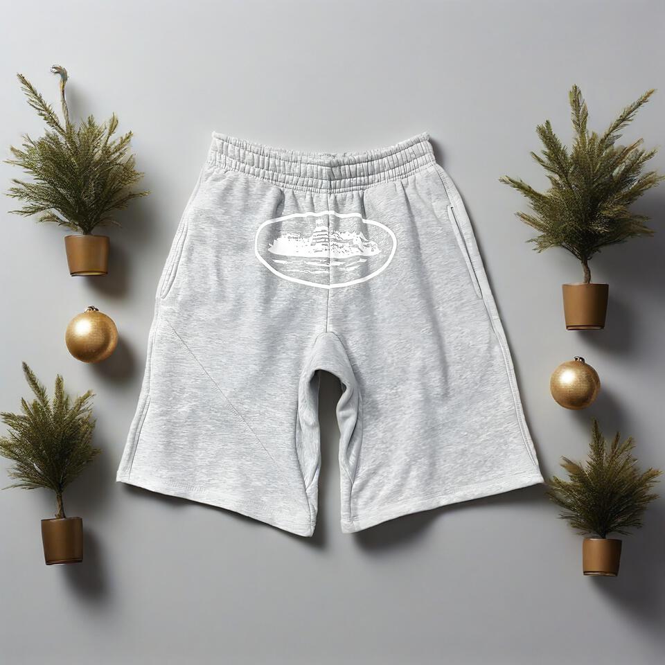 Unisex Gray Casual Print Shorts Elastic Waist Classic Streetwear Style