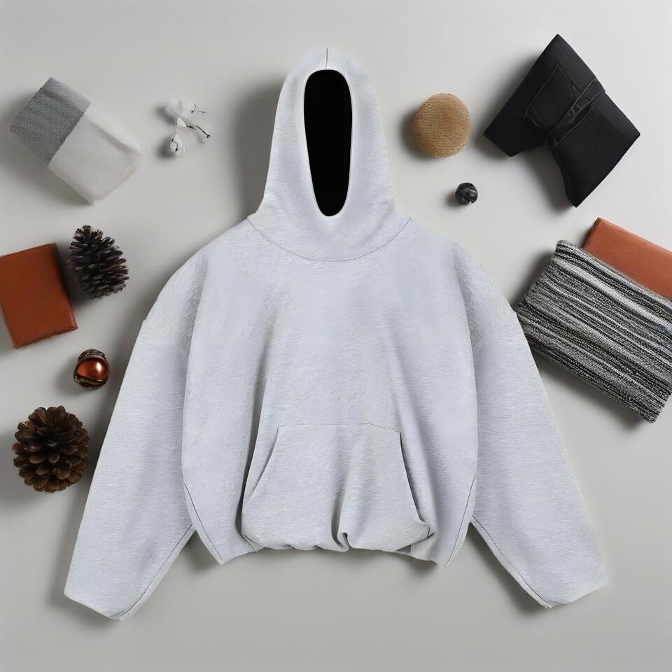 Unisex Gray Hoodie Cotton Blend Streetwear Loose Fit