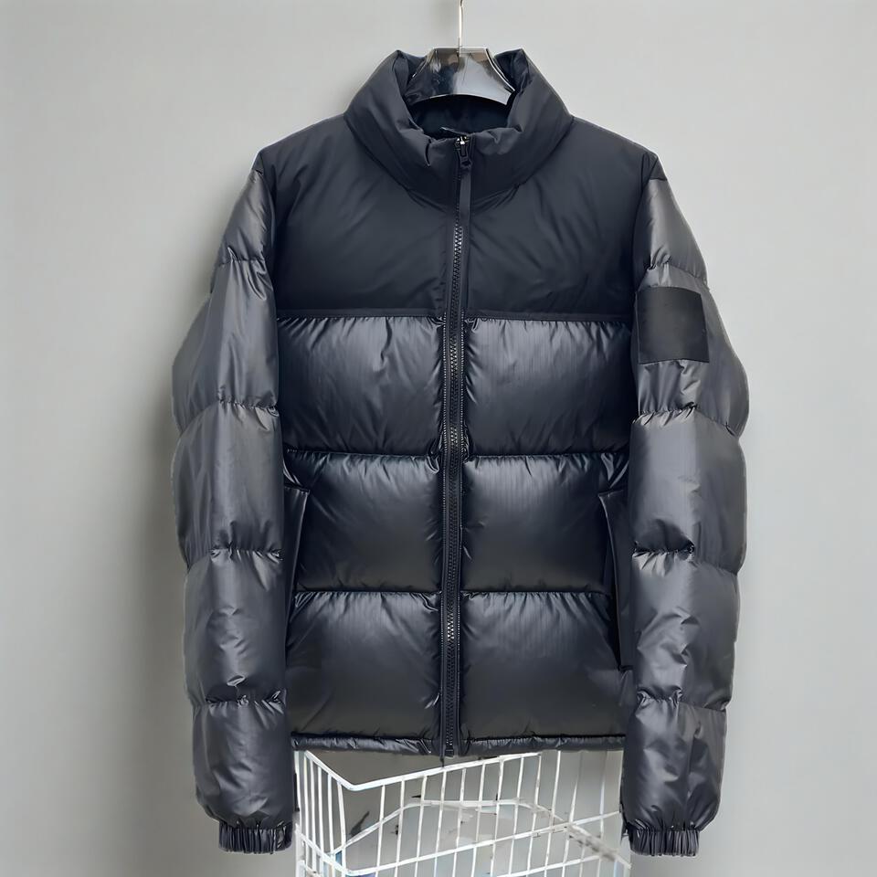 Unisex Matte Black Puffer Jacket High Neck