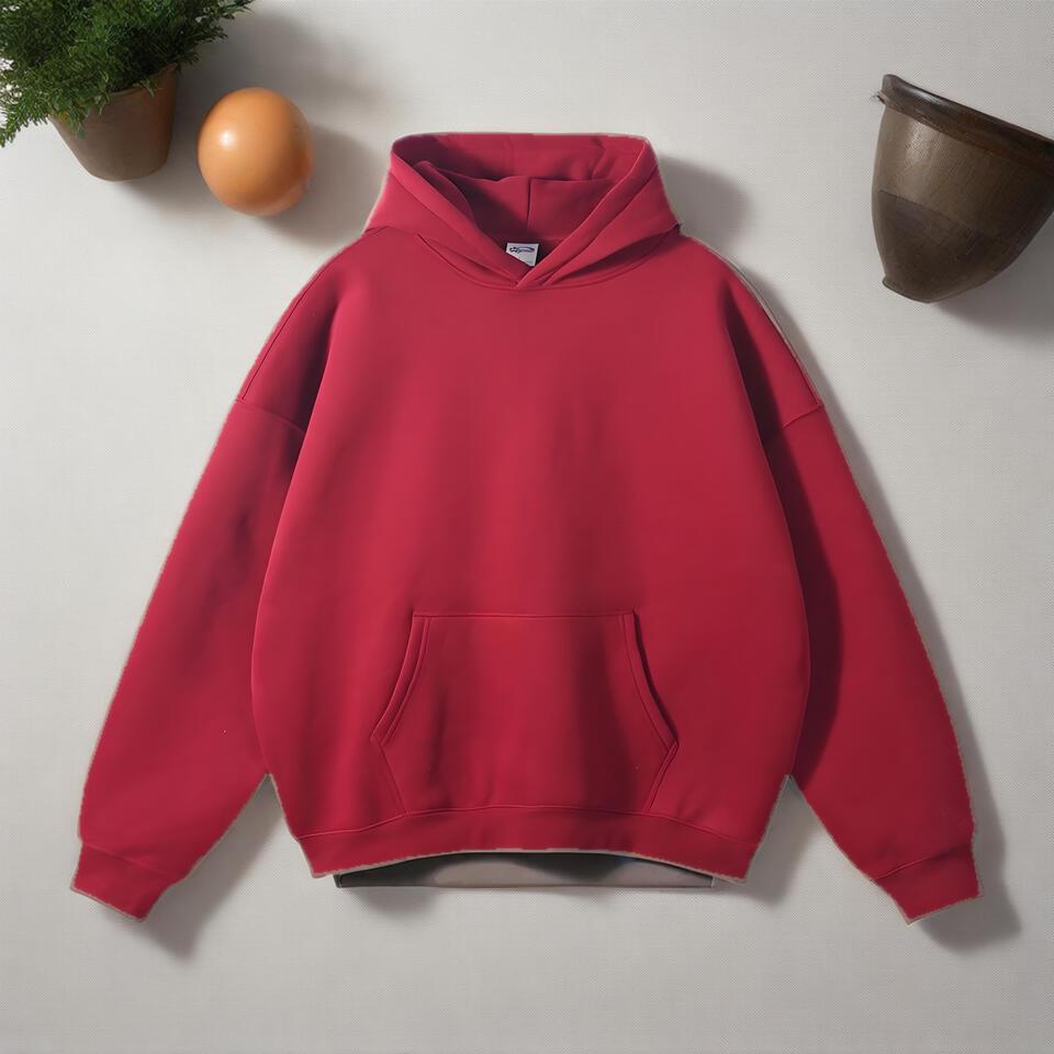Unisex Red Cotton Hooded Sweatshirt Fall Winter