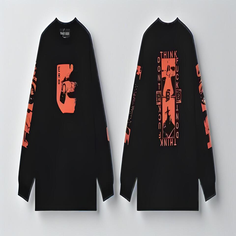 Unisex Street Loose Cotton UFO Print Long Sleeve Tee