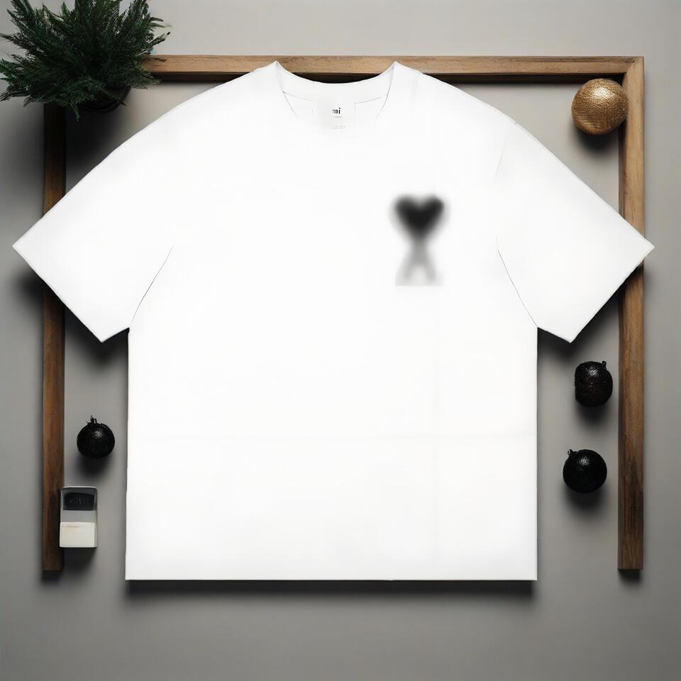 Unisex White Cotton Heart Print Loose Fit Tee