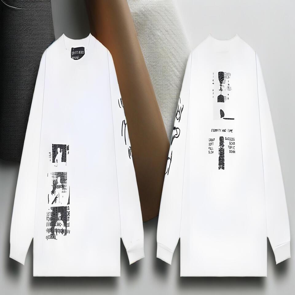 Unisex White Cotton Long Sleeve Tee Artistic Graffiti Print