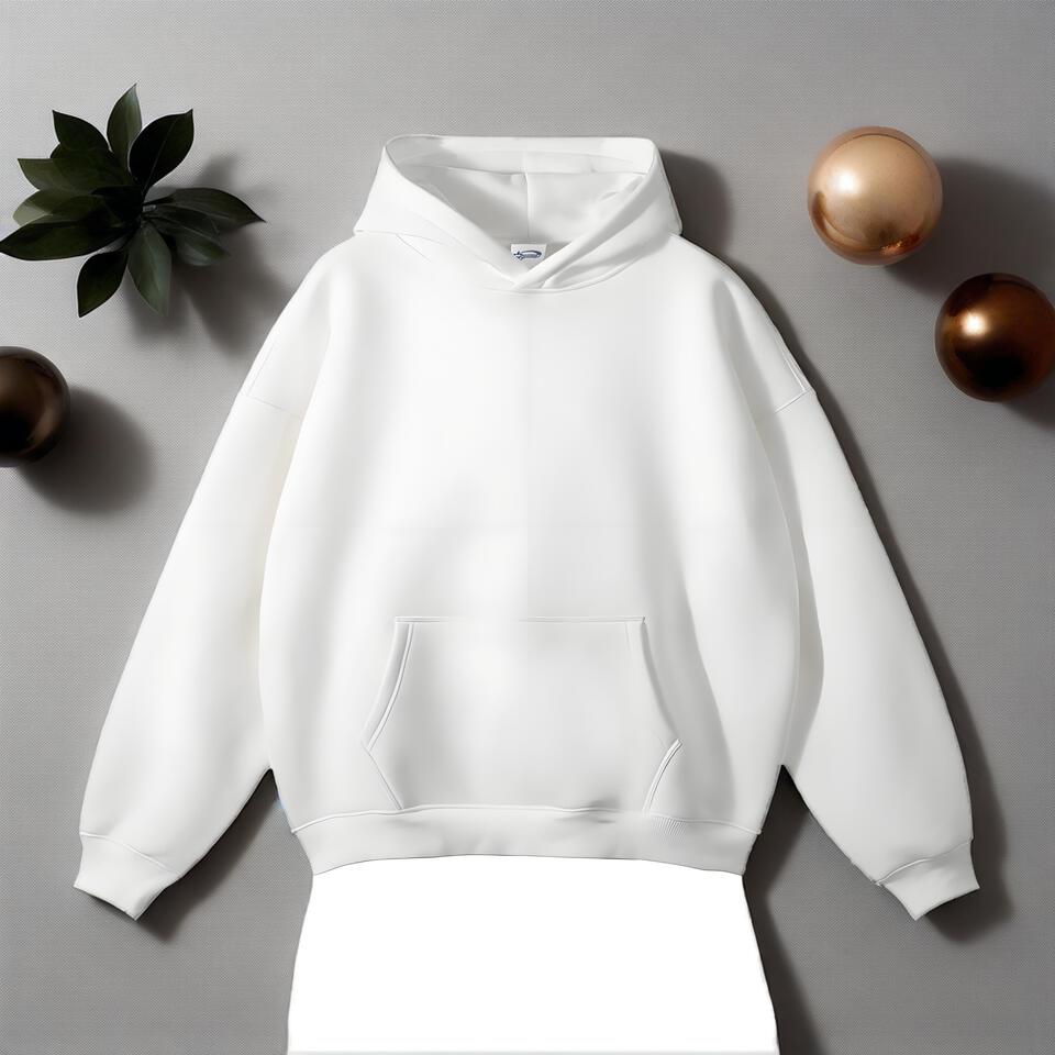 Unisex White Fleece Hoodie Loose Casual Pullover