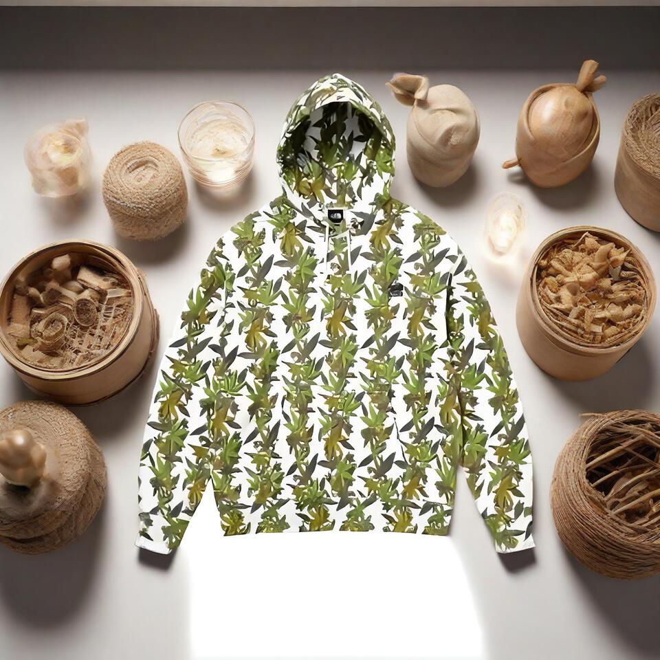 Unisex White Hoodie Streetwear Plant Print Cotton Casual