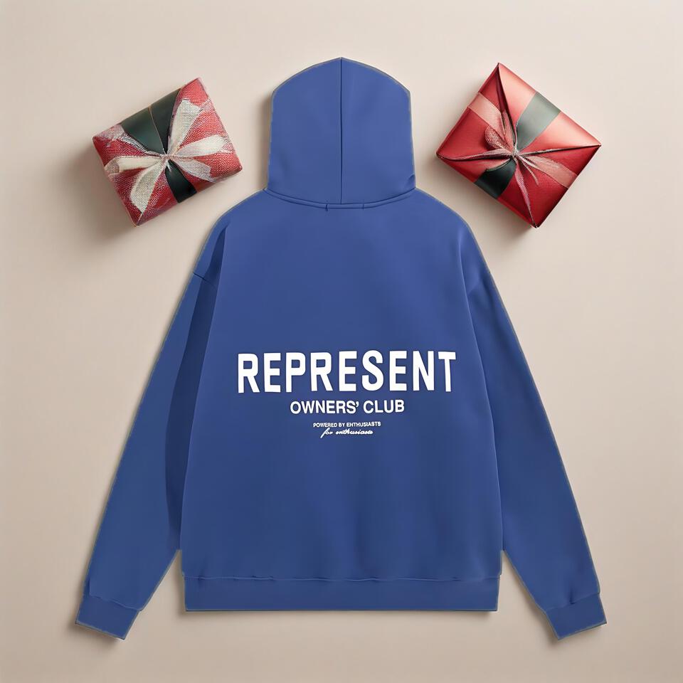 Unisex White Slogan Blue Hoodie Streetwear