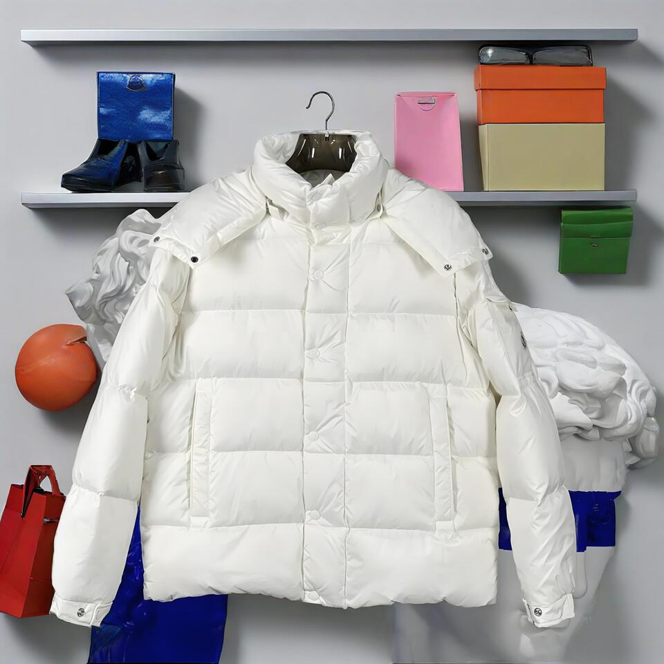 Unisex White Winter Parka Water-Resistant Loose Fit Stand Collar