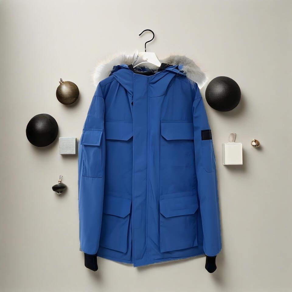 Urban Utility Blue Down Hooded Jacket Windproof Winter Unisex