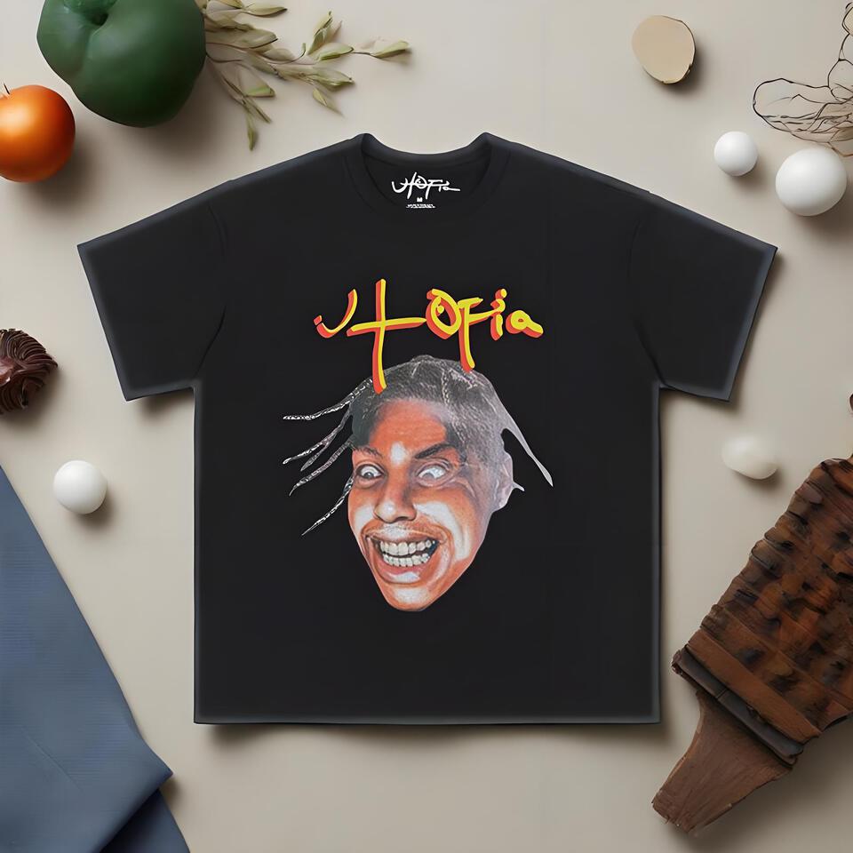 UTOPIA Black Cotton Oversized Crewneck Tee Street Print Unisex