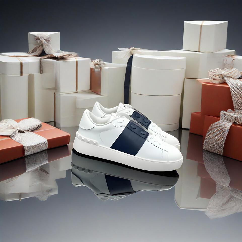 Valentino Rockstud White Blue Studded Platform Sneakers