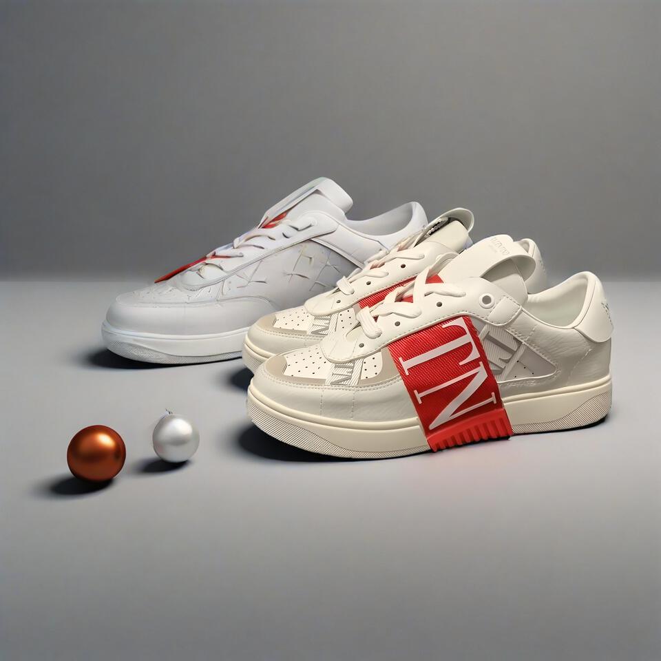 Valentino VLTN Leather Sneakers in White and Red
