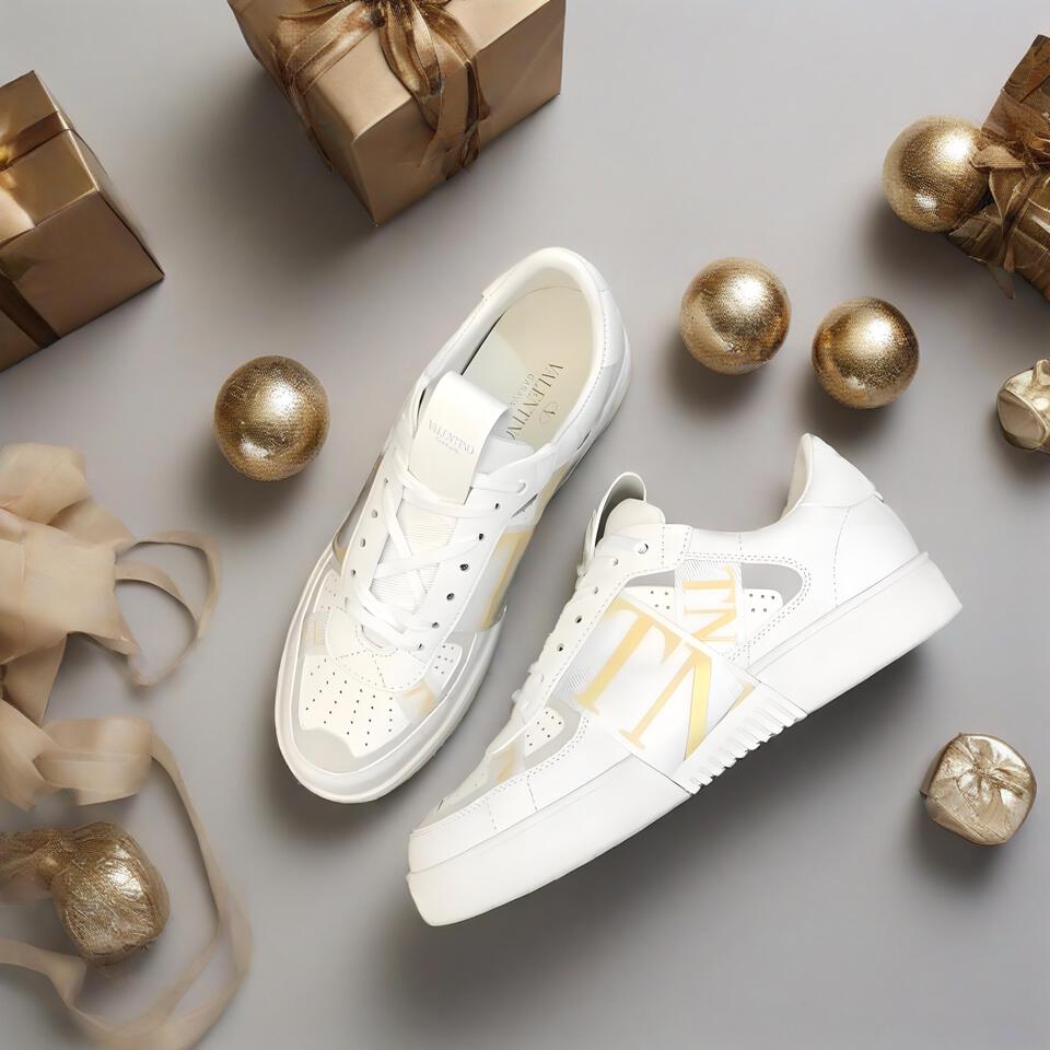 Valentino VLTN White Gold Leather Sneakers for Men Luxury