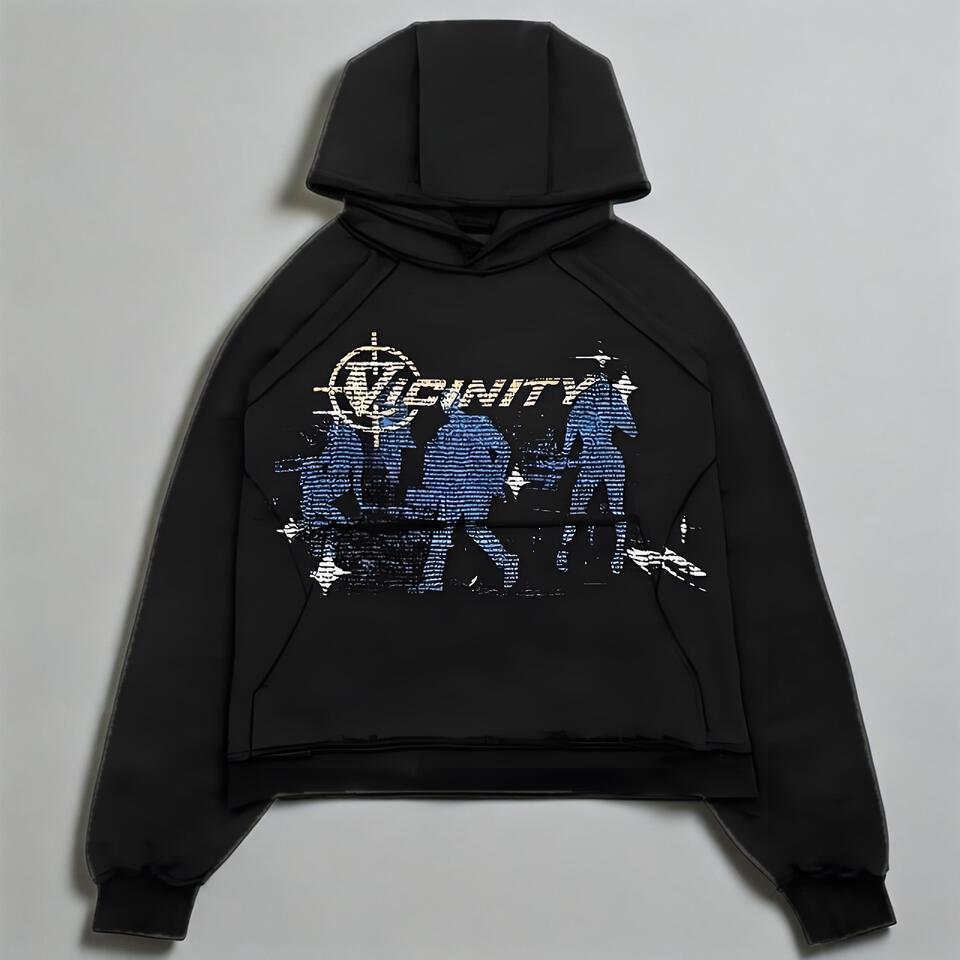 VANITY Black Hooded Cotton Sweatshirt Unisex Streetwear Print