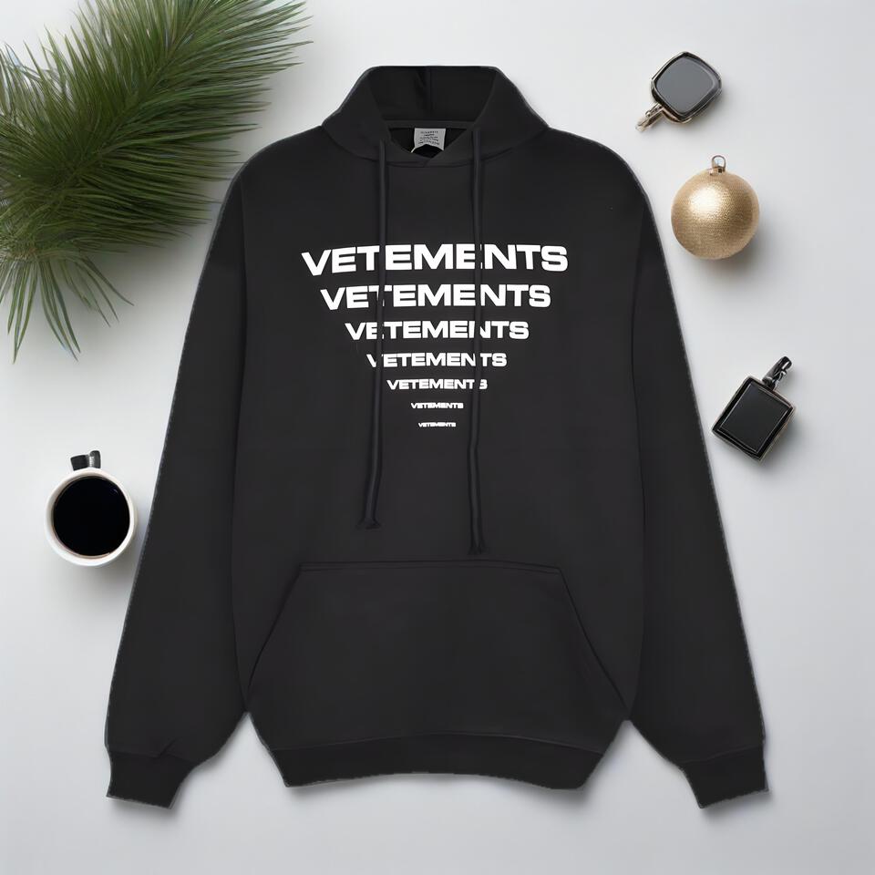 Vetements Black Cotton Hoodie Unisex Street Oversized Print