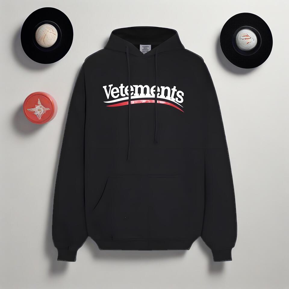 Vetements Black Cotton Hoodie Unisex Streetwear