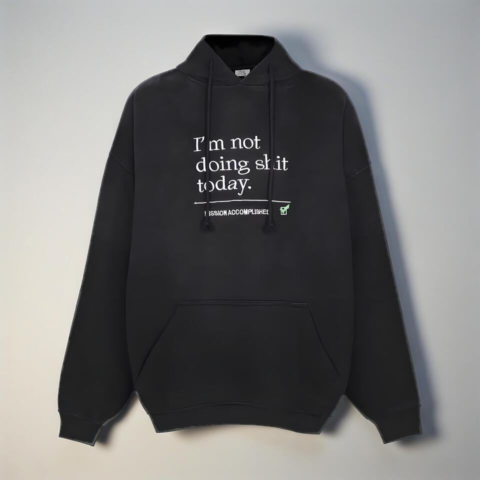 Vetements Black Cotton Oversized Hoodie with Street Print