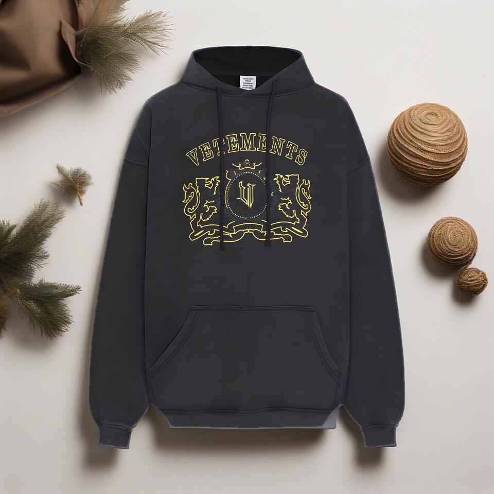 Vetements Black Hoodie Unisex Vintage Emblem Streetwear