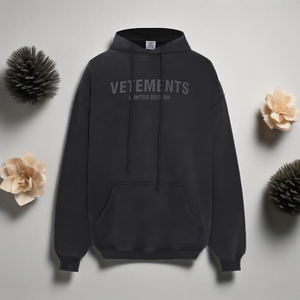 Vetements Black Hoodie Washed Cotton Unisex Streetwear Limited