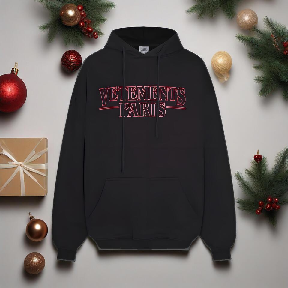 Vetements Paris Black Cotton Hoodie Unisex Streetwear