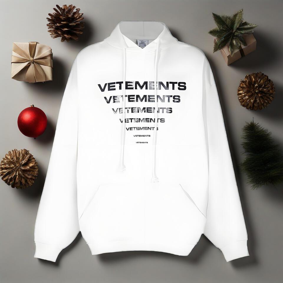 Vetements White Cotton Hoodie Street Print