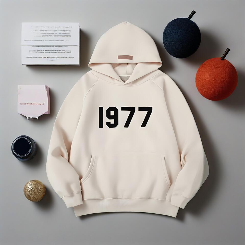 Vintage Digital Print Cream Hoodie Cotton Blend