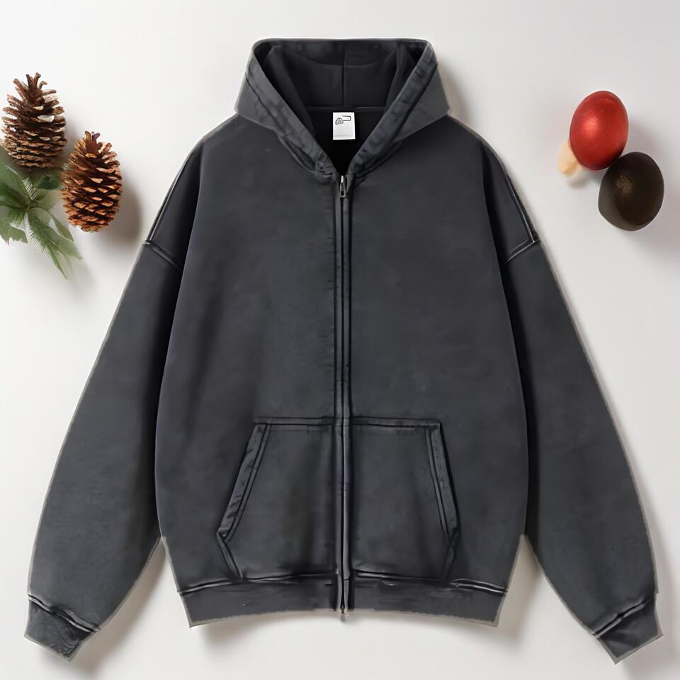 Vintage Fleece Hoodie Unisex Streetwear Oversized Black
