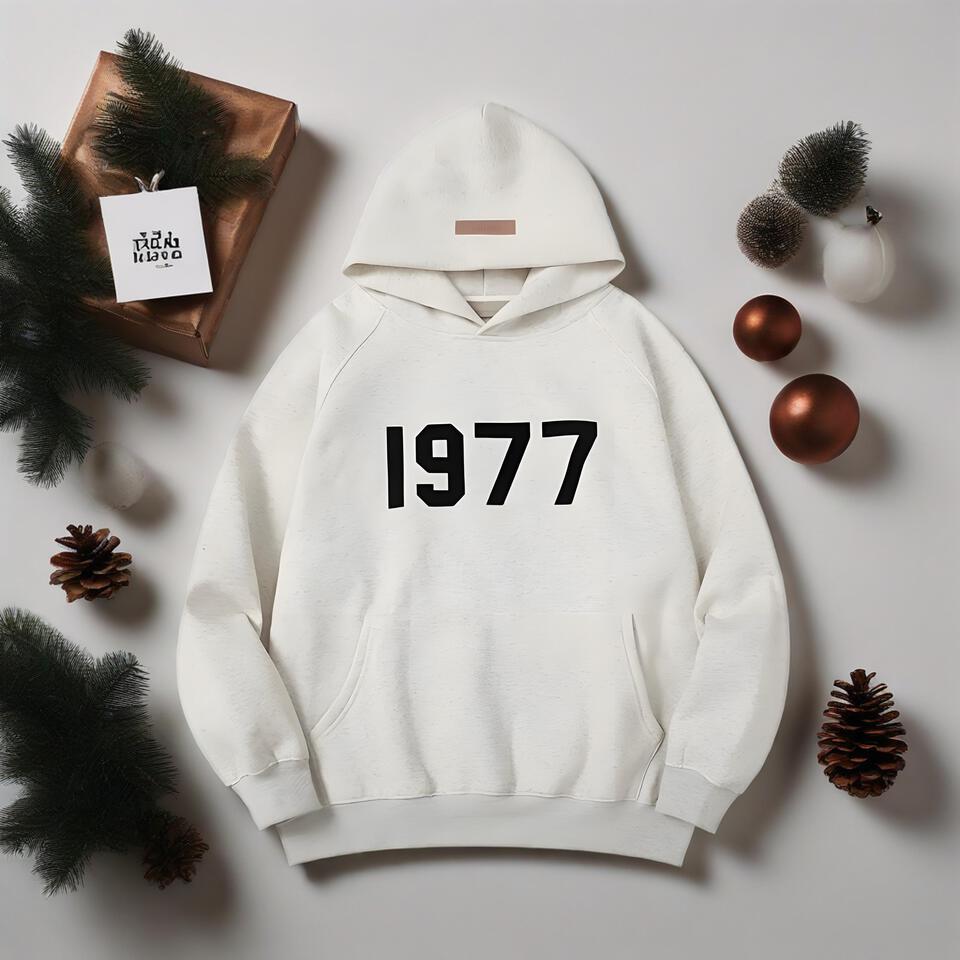 Vintage Hooded 1977 Unisex Cotton Sweatshirt Beige