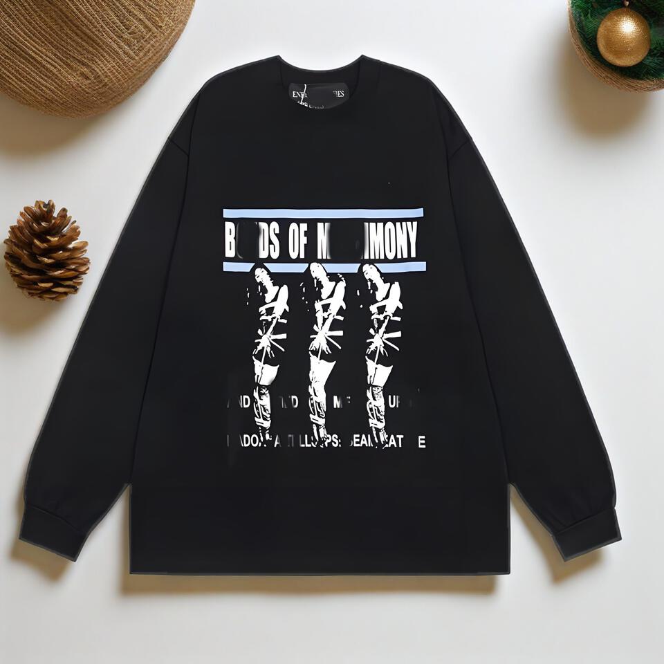 Vintage Print Cotton Long Sleeve T-Shirt Unisex Streetwear Loose Fit