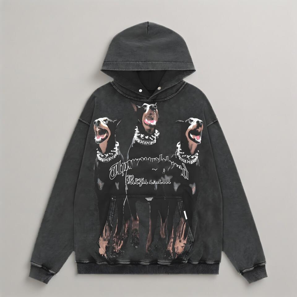 Vintage Washed Black Oversized Cotton Hoodie Unisex Streetwear