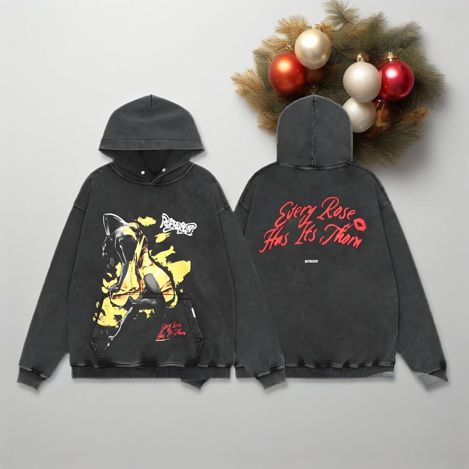 Vintage Washed Cotton Hoodie With Print