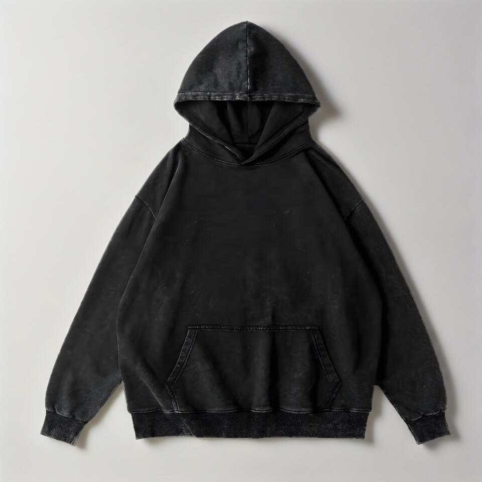 Vintage Washed Cotton Unisex Hoodie Distressed Street Style