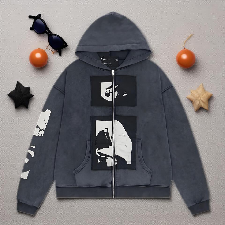 Vintage Washed Cotton Unisex Hoodie Street Print Oversized Sweatshirt