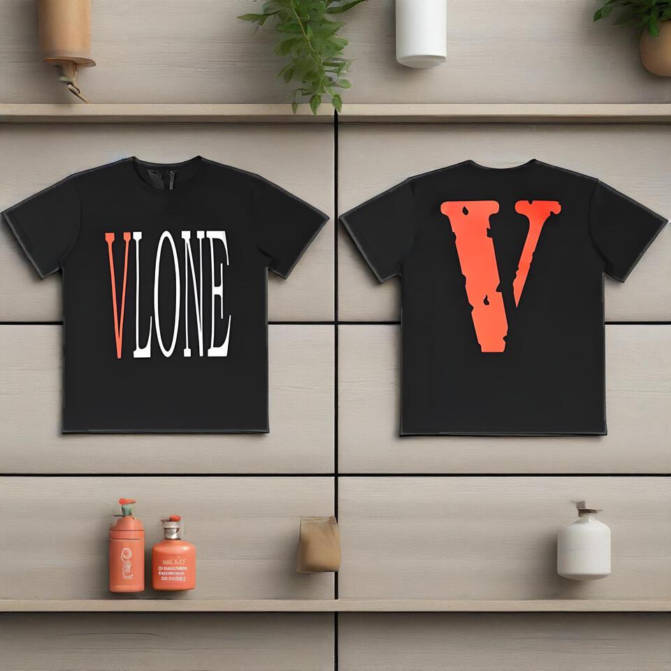 VLONE Black Cotton Distressed Print Short Sleeve T-Shirt