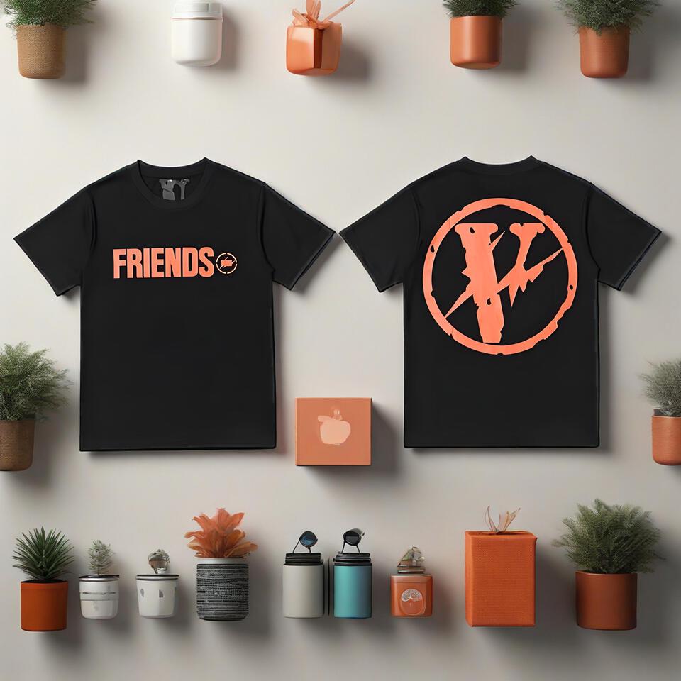 Vlone Black Cotton Loose Print T-Shirt