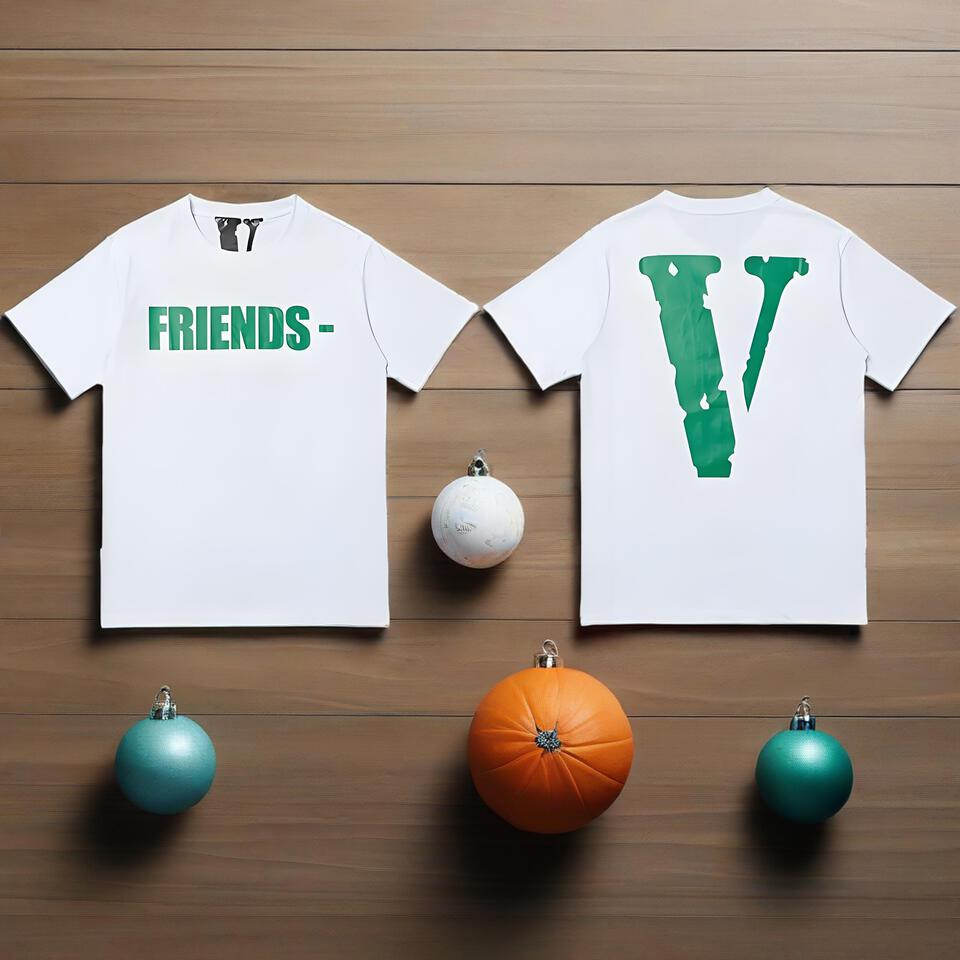 Vlone Friends Green Print White Cotton Unisex Streetwear Tee