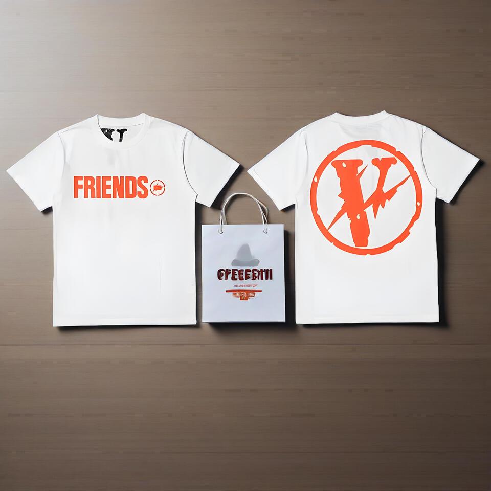 Vlone White Cotton Tee Unisex Streetwear Graphic Print